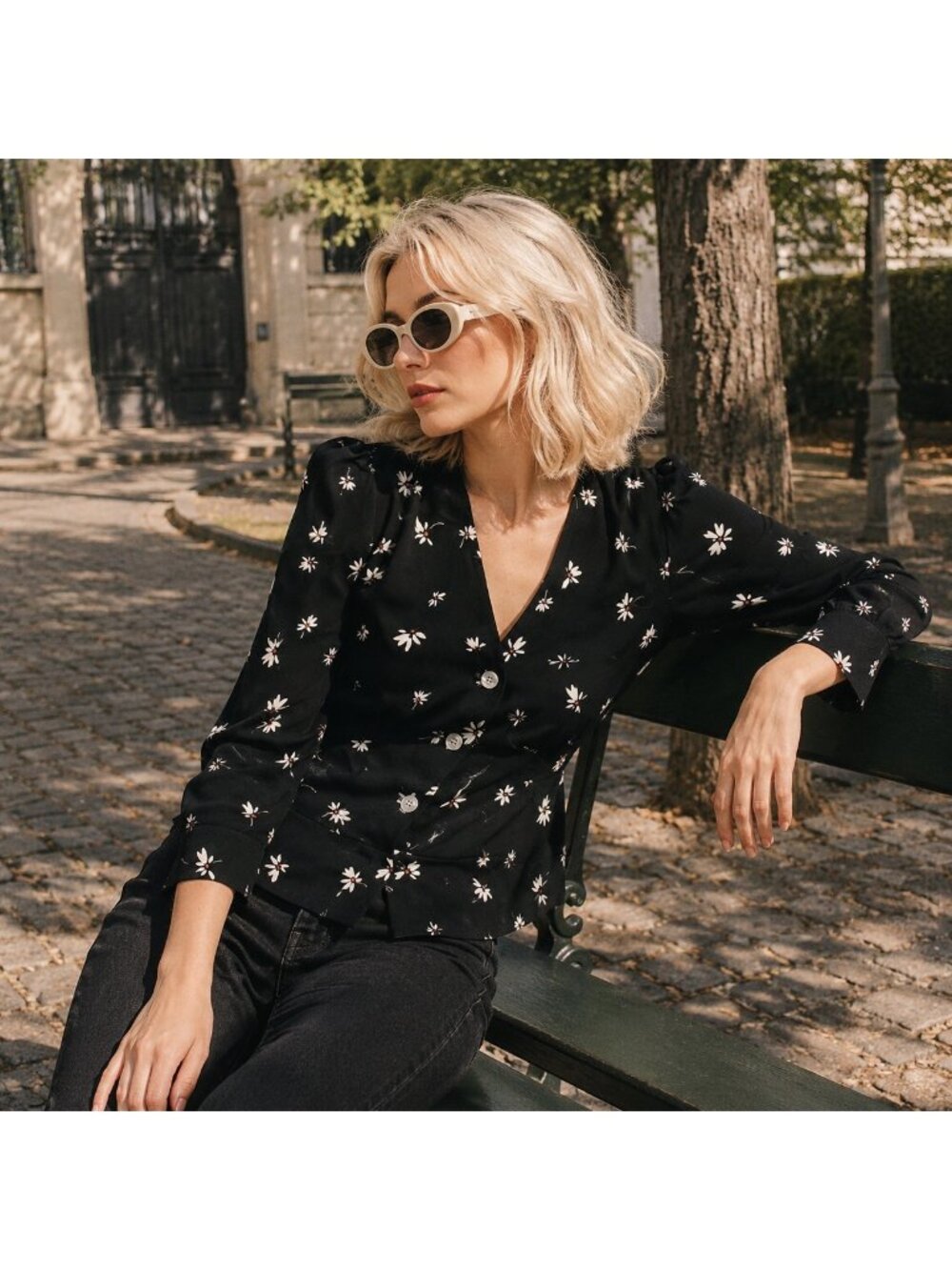 Rouje Mimi Top Blouse Long Sleeve Women Floral Black Casual Work Party Shirt 40